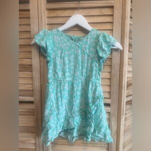 CARTER'S Girls Teal Floral Summer Dress with Flutter Sleeves, Size 6-6x